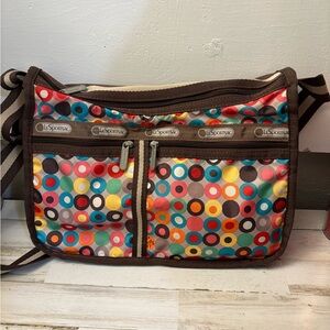 LeSportsac Brown Trim Multicolor Circle-Print Crossbody Bag